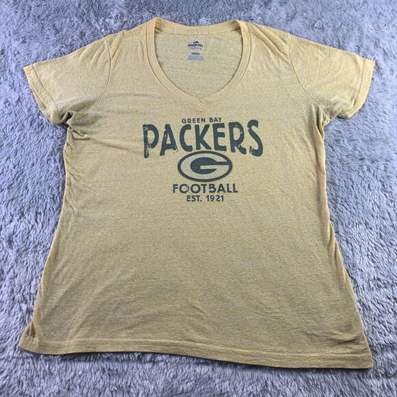 Green Bay Packers Shirt Women Extra Large Yellow Vneck Short Sleeve NFL Football - Picture 2 of 7
